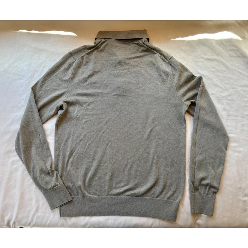Banana Republic Mens Merino Wool Long Sleeve Polo Sweater Gray Taupe Size M
